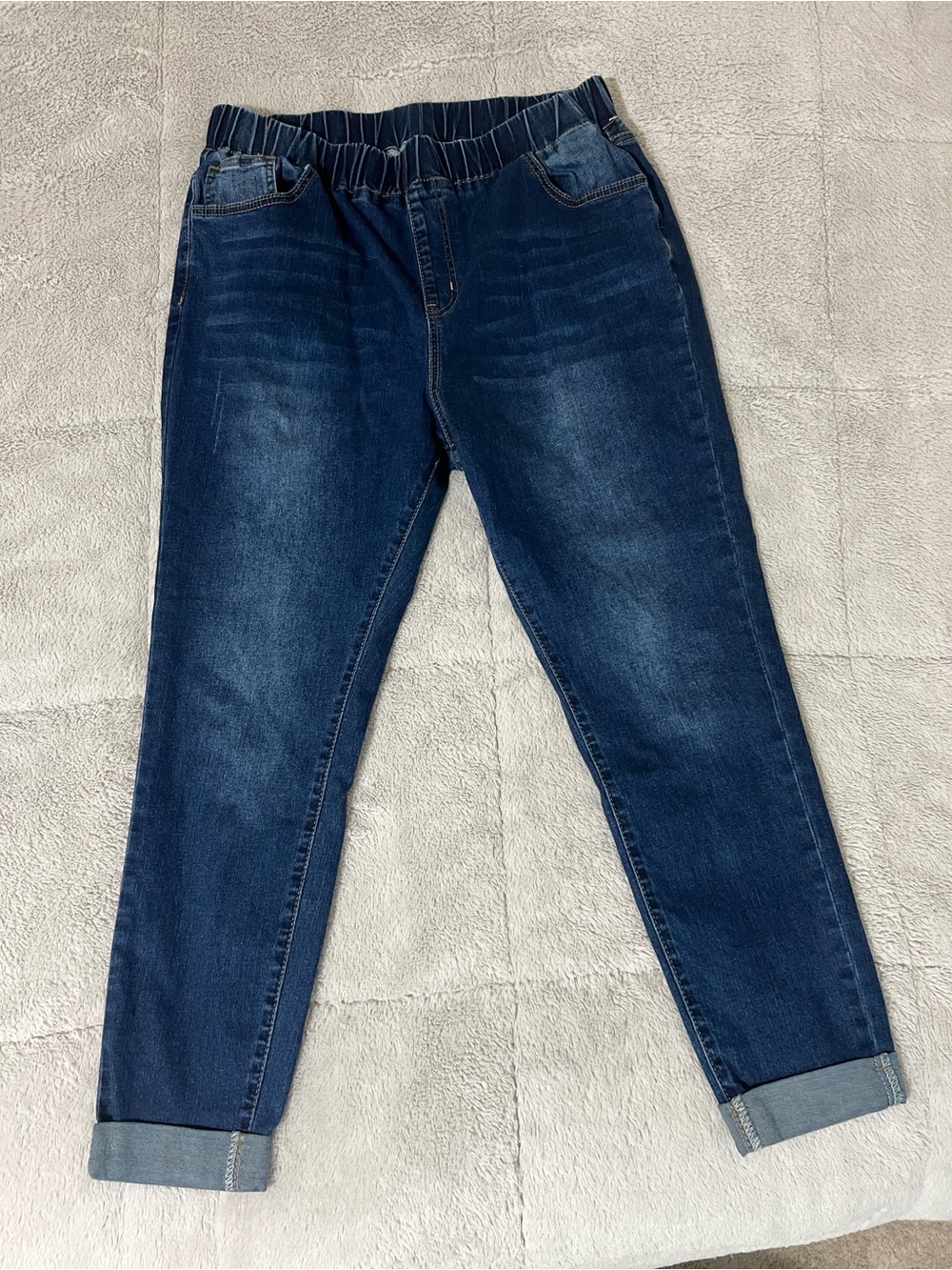 SHEIN Dark Blue Elastic Waist Boyfriend Jeans